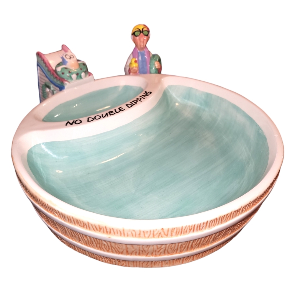 RARE Maxine by J. Wagner "No Double Dipping" Large Pool Themed Chip & Dip Bowl